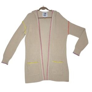 Kerri Rosenthal XO KR Oatmeal Knit Hooded Open‎ Front Long Cardigan Sweater M